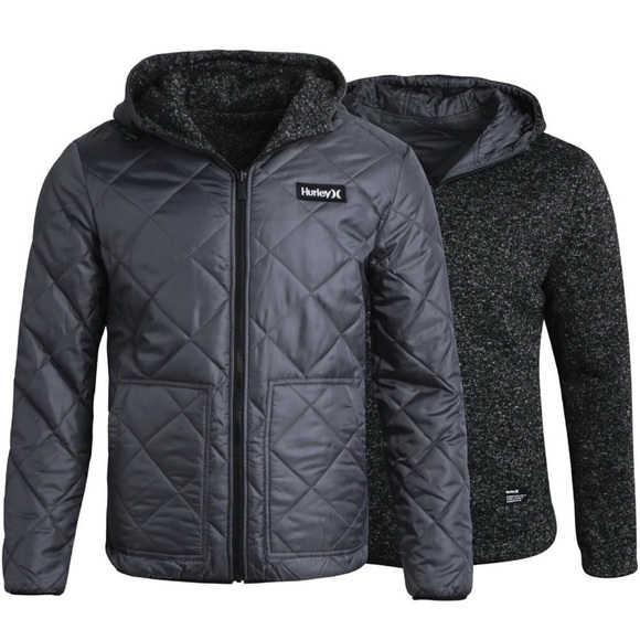 Hurley Men's Reversible Quilted Gray Puffer Jacket. NWT! - Picture 1 of 8